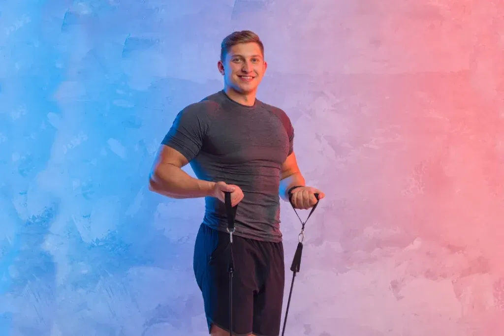 Fit Man Doing Resistance Band Workout