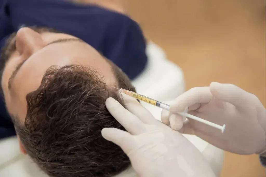 Doctor applying scalp PRP for a man. 