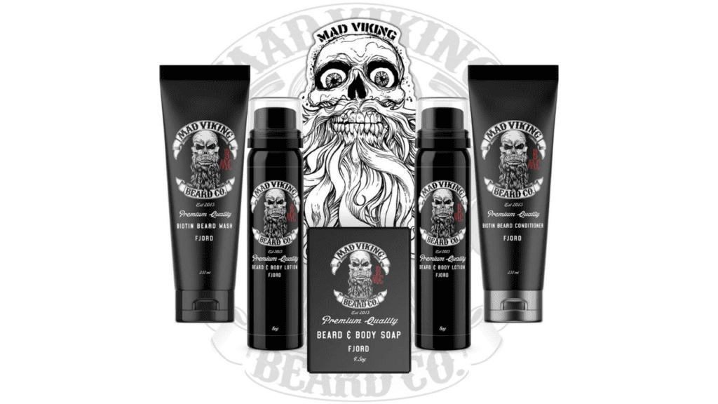 Extensive collection of grooming products of mad Viking beard co.