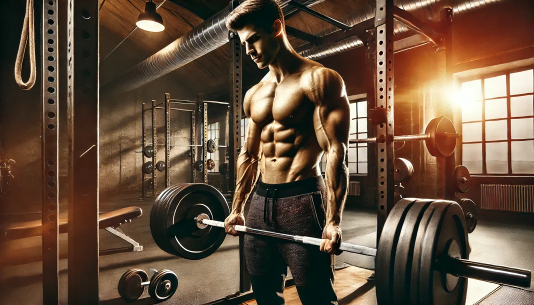 DALL·E 2025-03-16 19.45.28 - A muscular man lifting heavy weights in a well-lit gym, emphasizing strength training. The scene captures a moment of intense focus and effort, highli A muscular man lifting heavy weights in a well-lit gym, showcasing strength training as a key factor in boosting testosterone levels. The scene emphasizes effort, determination, and a focused workout environment