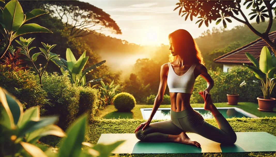 DALL·E 2025-03-17 09.35.10 - A fit and healthy woman practicing yoga outdoors at sunrise, surrounded by lush greenery. The warm sunlight highlights her toned physique, representin A fit and healthy woman practicing yoga outdoors at sunrise, surrounded by lush greenery. The warm sunlight highlights her toned physique, symbolizing natural wellness, hormonal balance, and vitality