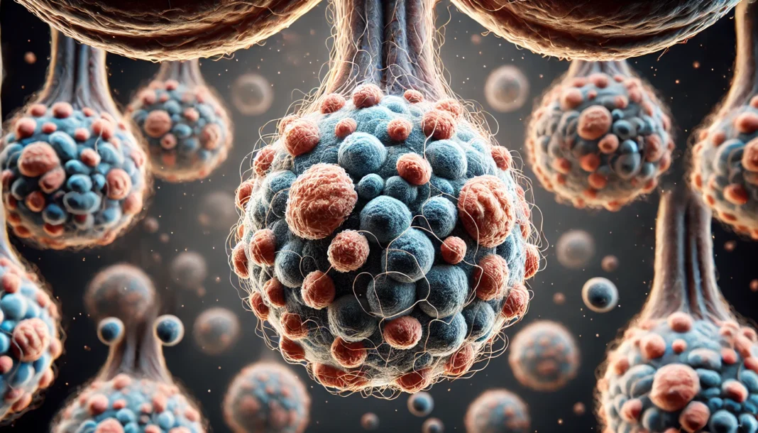 DALL·E 2025-03-18 19.40.35 - A highly detailed 3D-rendered medical visualization of the male testes, focusing on Leydig cells responsible for testosterone production. The image sh A detailed 3D-rendered medical visualization of the male testes, highlighting Leydig cells responsible for testosterone production. The image presents a microscopic view of the cellular structure within the testicular tissue, emphasizing hormonal secretion in a scientific and professional manner