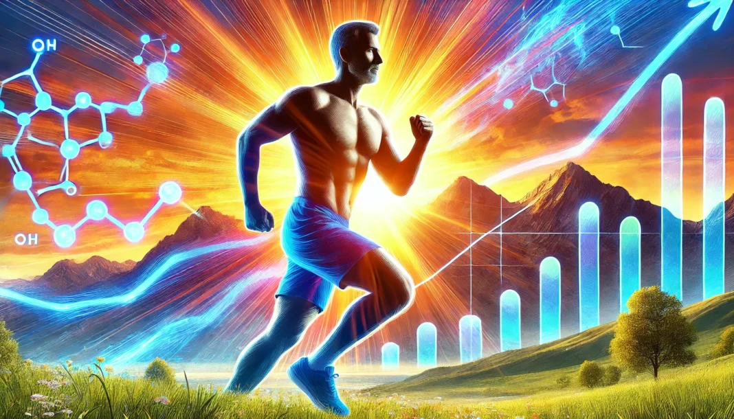 DALL·E 2025-03-19 20.16.23 - A dynamic illustration of a fit and healthy middle-aged man running outdoors at sunrise, symbolizing the effects of balanced testosterone levels on en A dynamic illustration of a fit and healthy middle-aged man running outdoors at sunrise, symbolizing the effects of balanced testosterone levels on energy and vitality. The background features a vibrant natural landscape with mountains and a golden sunrise, representing longevity and well-being