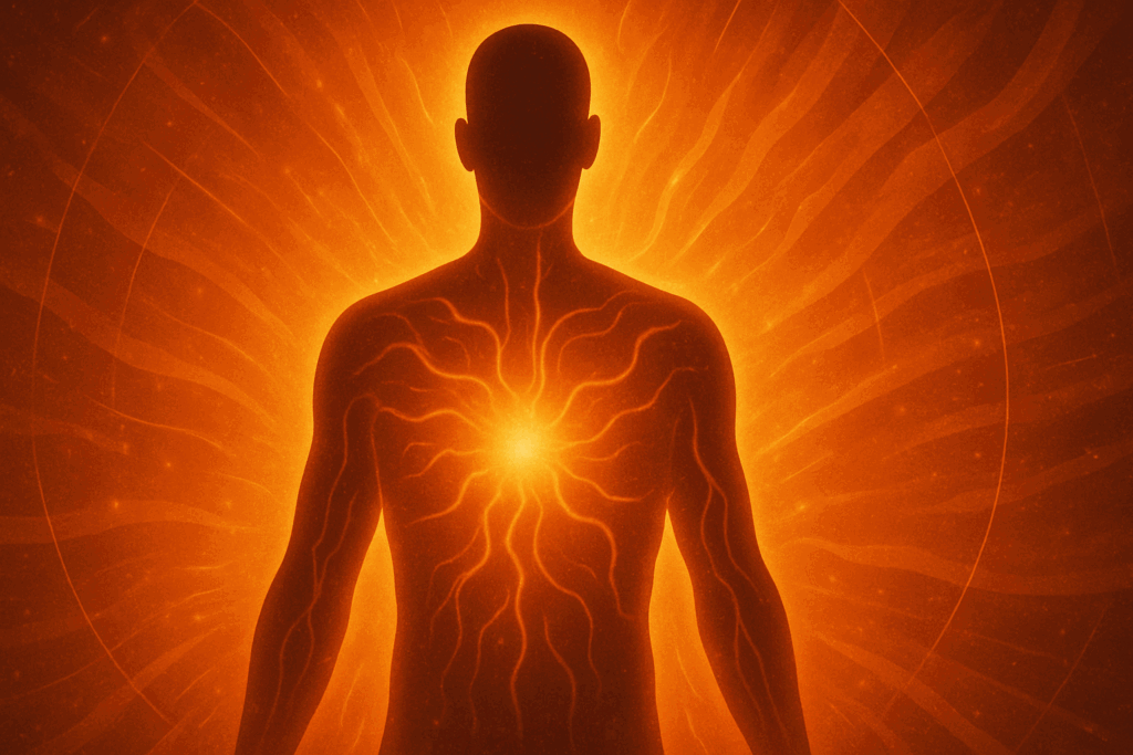 Abstract glowing silhouette showing heat and energy to symbolize how 2 veggies that destroy stomach fat boost metabolism.