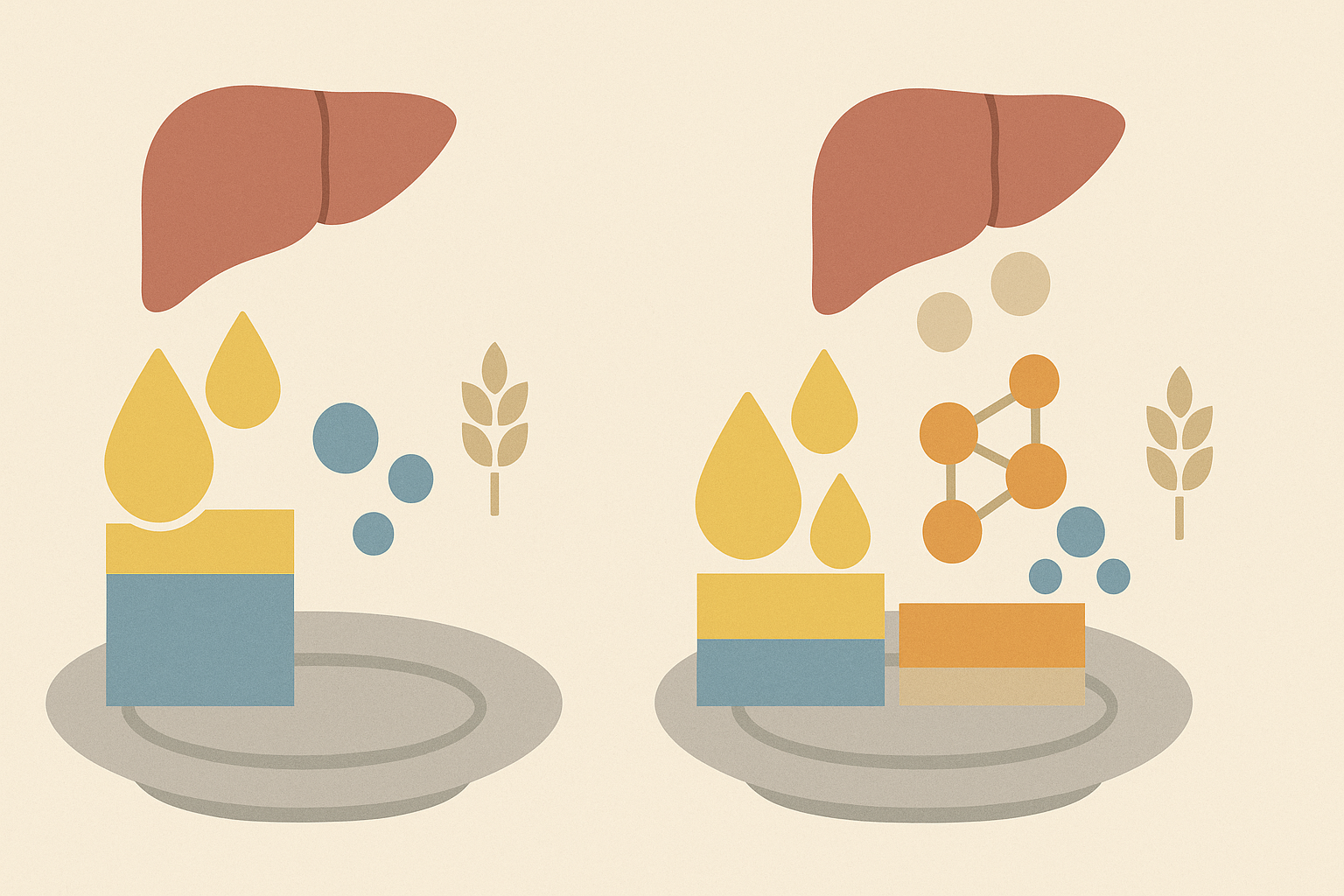 Visual comparison of macronutrients and liver ketone production in classic versus high-protein keto before and after diets