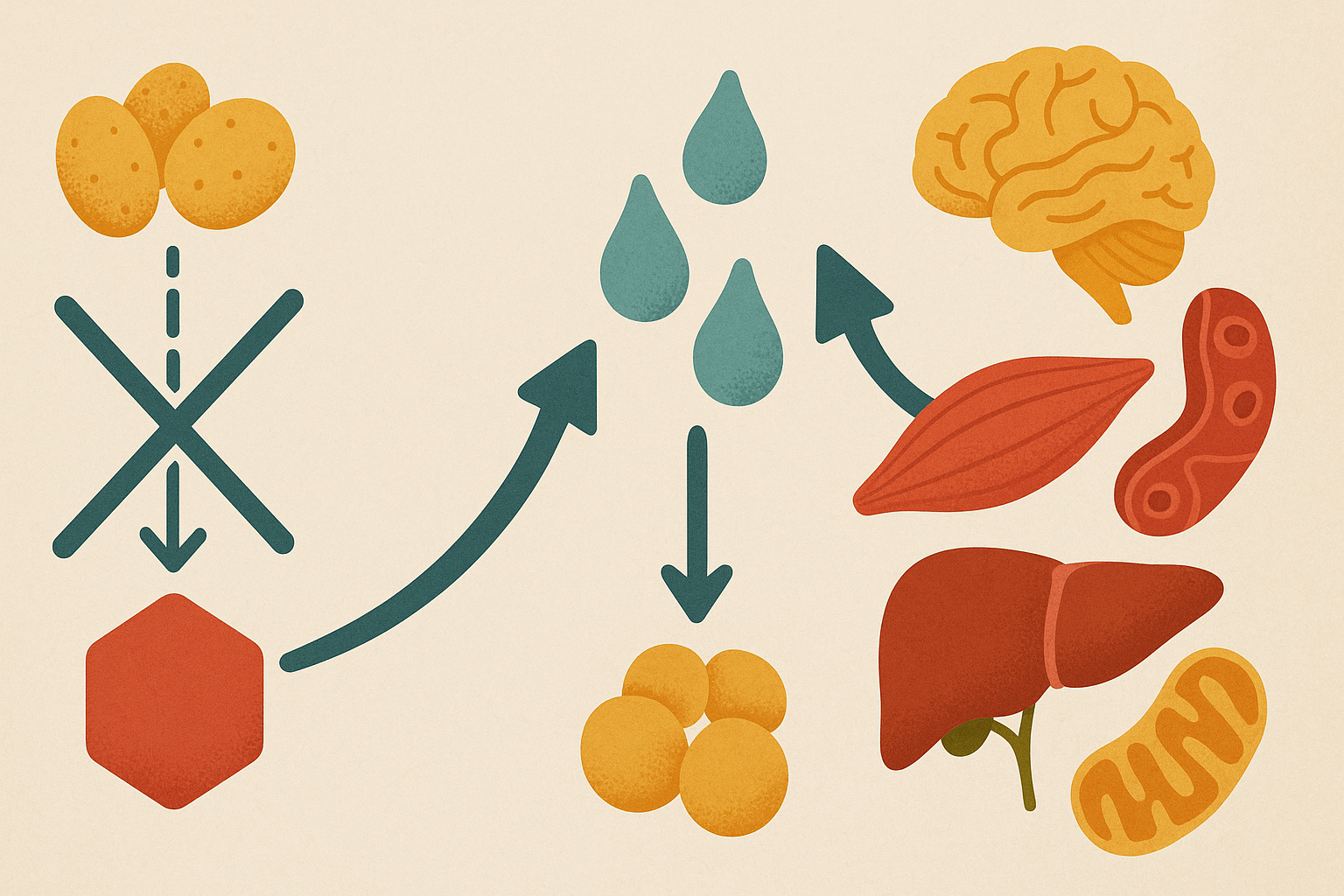 Conceptual diagram showing body shifting from carbs to ketones for energy, illustrating metabolic transition relevant to is keto dangerous discussions.