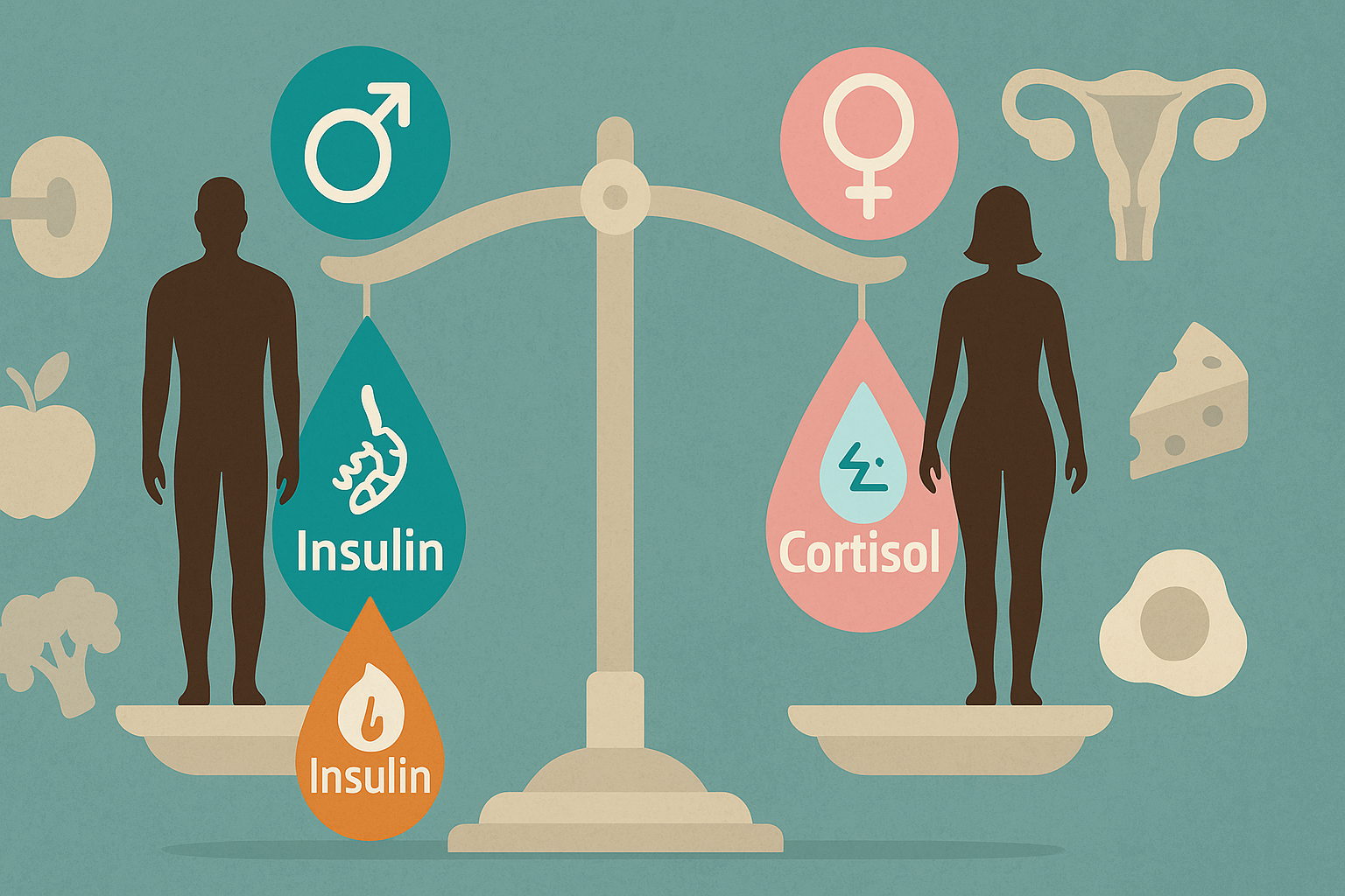 Balanced scale with male and female silhouettes symbolizing hormonal effects of keto diet, raising the question: is keto dangerous