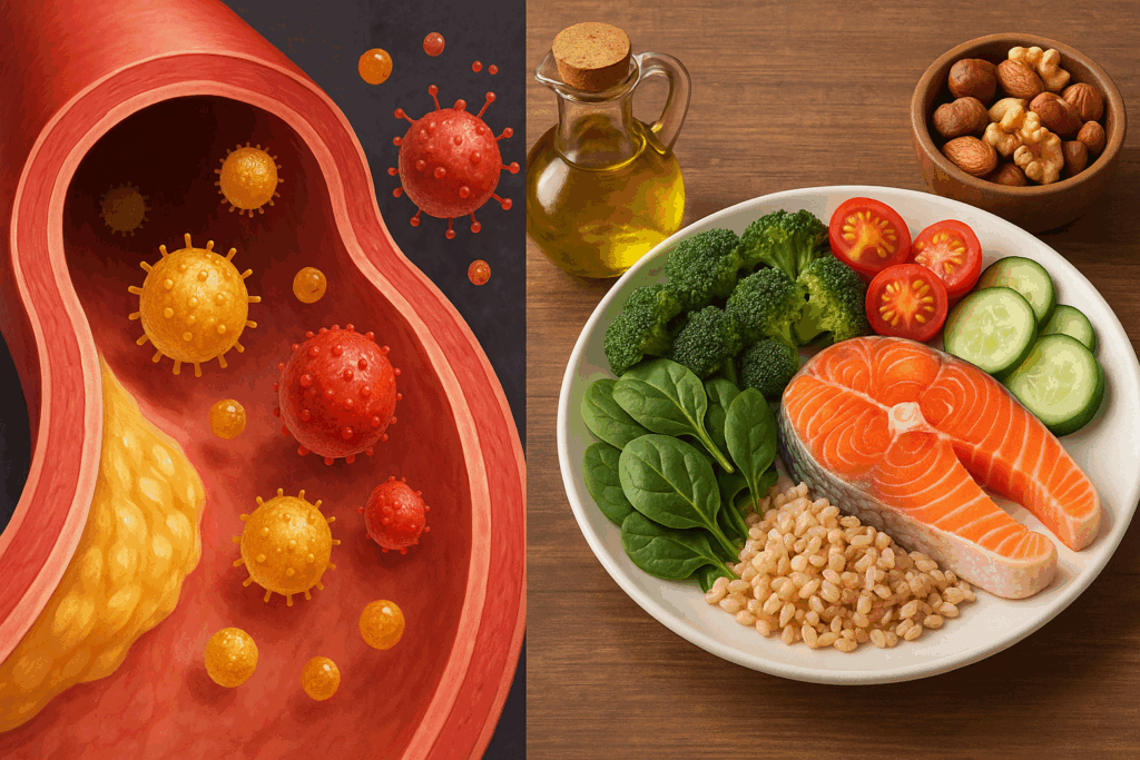 Comparison of heart health indicators and nutrient-rich foods highlighting differences in cardiovascular impact of keto vs low carb diet.