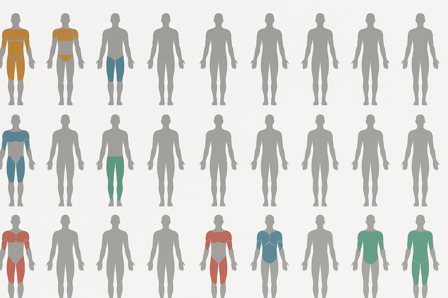 Infographic comparing full-body, upper-lower, and push-pull-legs training splits to show how many muscle groups should you train per workout