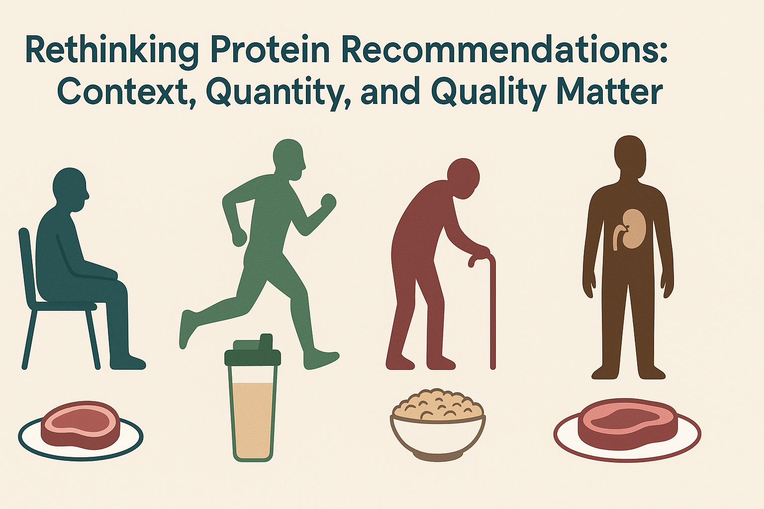 Infographic comparing protein needs for sedentary adults, athletes, seniors, and kidney patients to explore will too much protein cause kidney stones