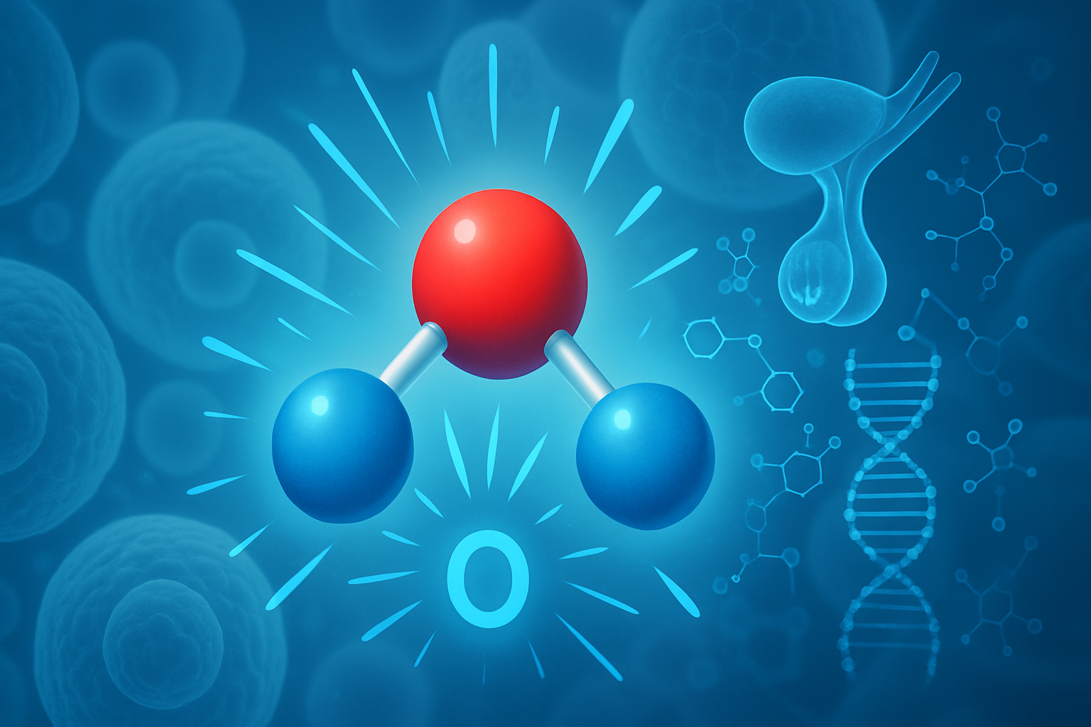 Water molecule energizing human cells and pituitary gland, illustrating how hydration affects hormones—does drinking water increase testosterone
