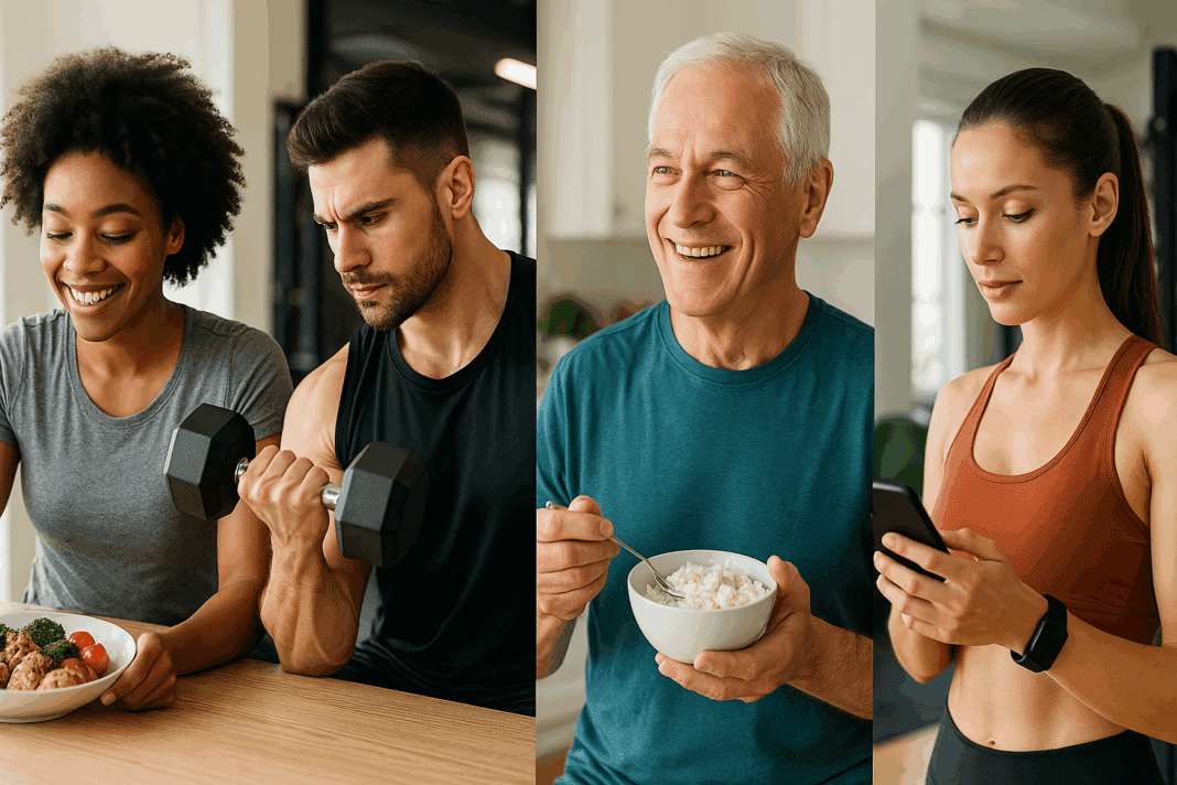 ChatGPT Image May 7, 2025, 12_06_51 PM Diverse group of people, including an athlete, older man, and wellness enthusiast, engaging with meals and workouts that reflect a high protein diet name lifestyle.