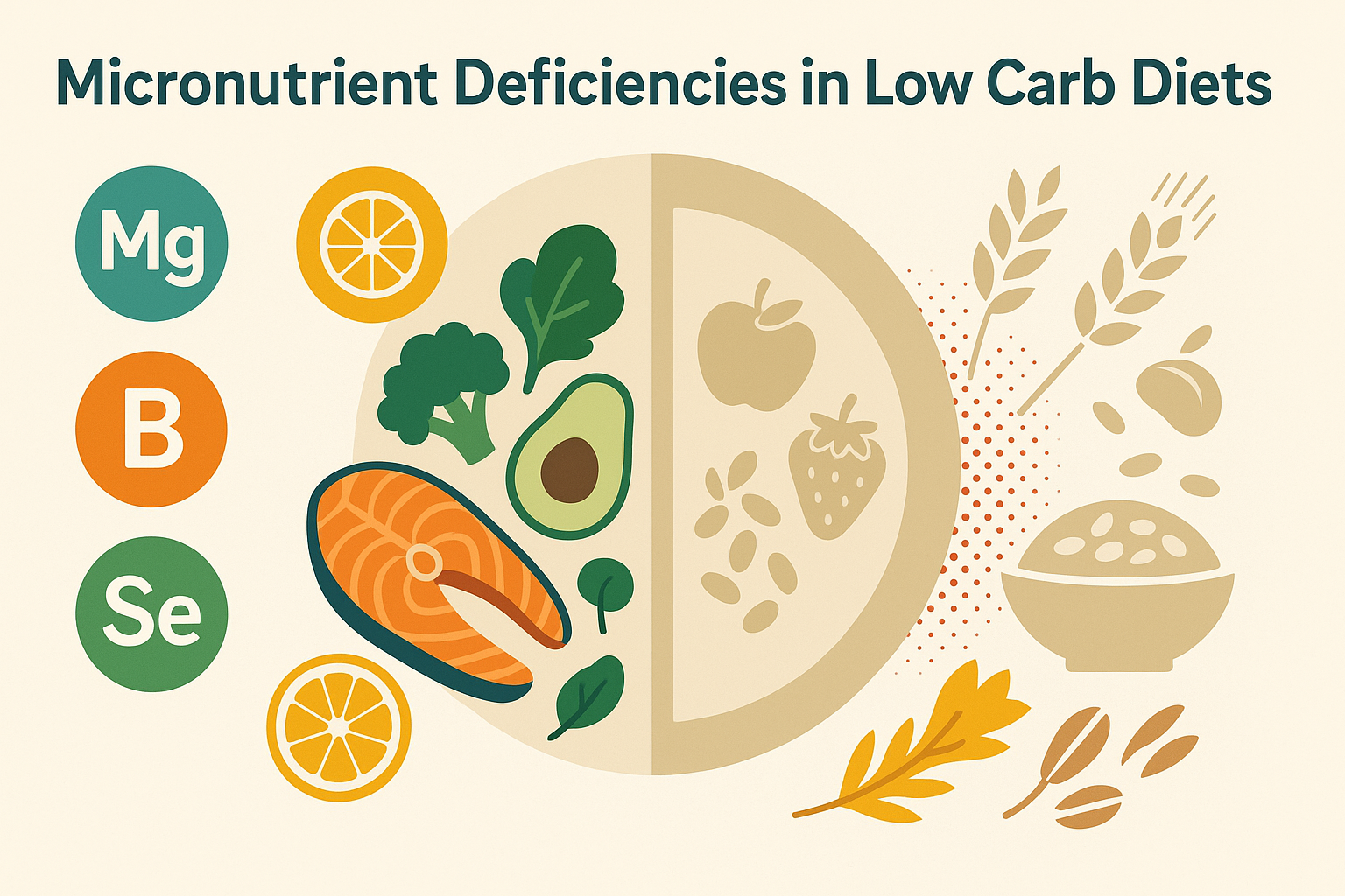 Infographic showing micronutrient deficiencies in low carb diets, comparing nutrient-rich and nutrient-depleted foods to explore if is a low carb diet healthy
