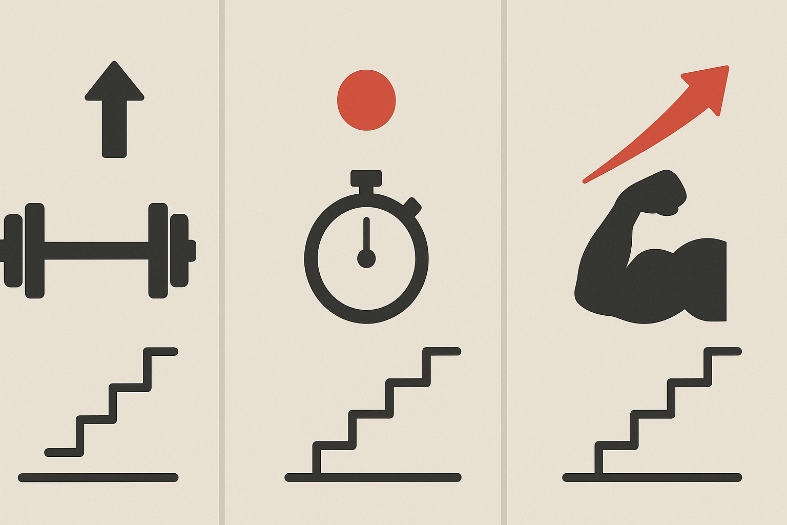 Infographic comparing hypertrophy methods including explosive leg exercises with icons for strength, endurance, and power progression