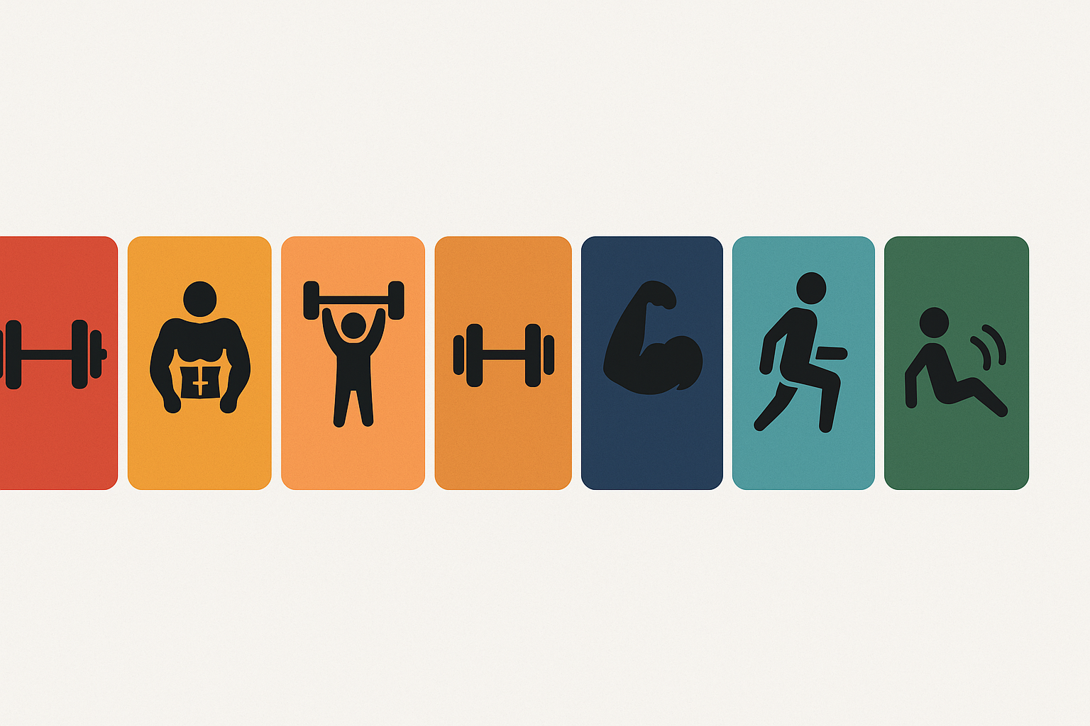 Infographic-style visual of a 7-day training split for lifting weights everyday with icons for strength, hypertrophy, technique, and recovery