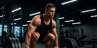 The Ultimate Guide to Building Strength: Why You Must Lift Heavy for Real Gains Muscular man mid-rep performing a deadlift in a modern gym, showing focus and strength to lift heavy.
