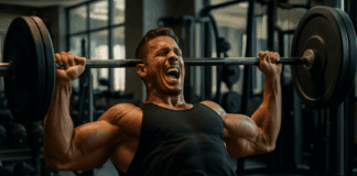 The Ultimate Guide to How Many Chest Exercises Per Workout You Actually Need for Maximum Gains Man performing intense bench press in modern gym, showing upper body strength to illustrate how many chest exercises per workout build muscle.