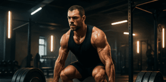 The Ultimate Strength Blueprint Every Guy Exercising Needs to Build Power and Endurance Muscular man deadlifting a heavy barbell in a modern gym, sweat glistening and intense focus, illustrating a guy exercising.