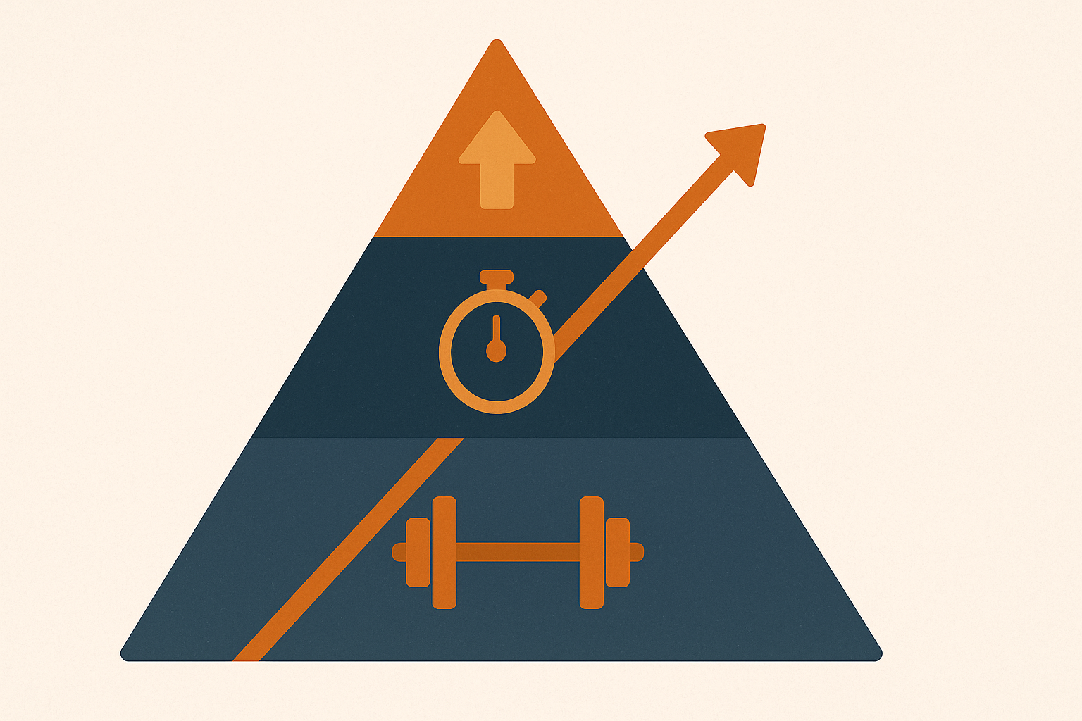 Pyramid diagram with icons showing progressive strength phases, representing the structure of a ten week workout plan.