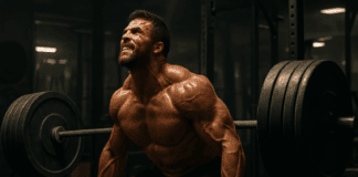 Unlock Powerful Results with This Advanced Muscle Building Program for Strength and Size Muscular male bodybuilder performing a heavy deadlift in a gritty gym, demonstrating intensity and strength from an advanced muscle building program