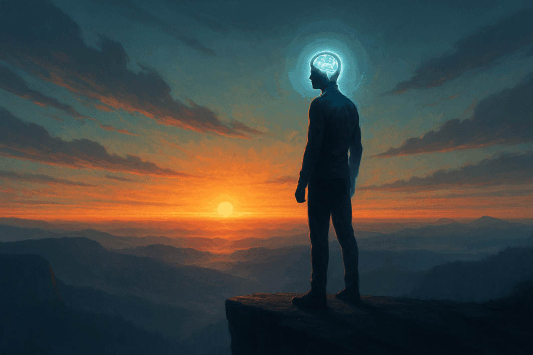 how to train your mind to be stronger (1) Person standing on a cliff at sunrise, radiating mental strength and clarity—symbolizing how to train your mind to be stronger.