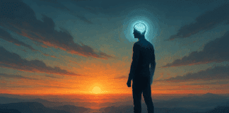 Person standing on a cliff at sunrise, radiating mental strength and clarity—symbolizing how to train your mind to be stronger.