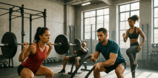 Transform Your Fitness with This Powerful One Hour Gym Workout Plan for Results That Last Diverse group of athletes performing squats, battle ropes, and HIIT drills in a modern gym during a one hour gym workout plan.