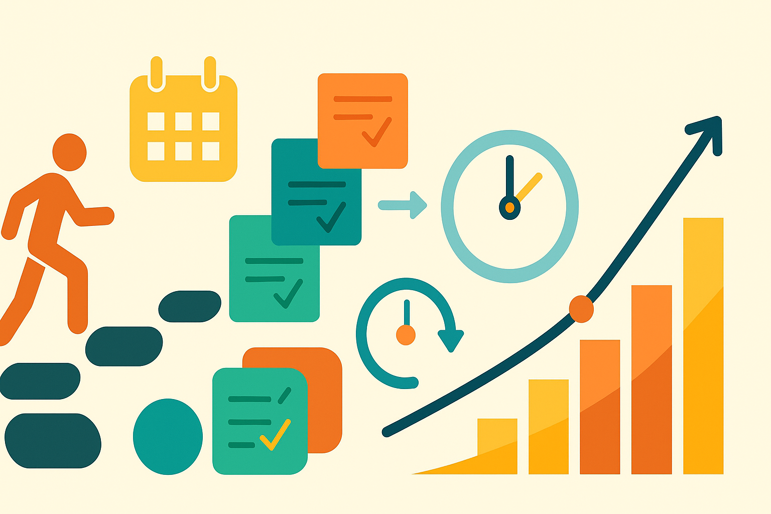 "Infographic showing habit stacking, time, and momentum symbols to illustrate how consistency builds a strong person"