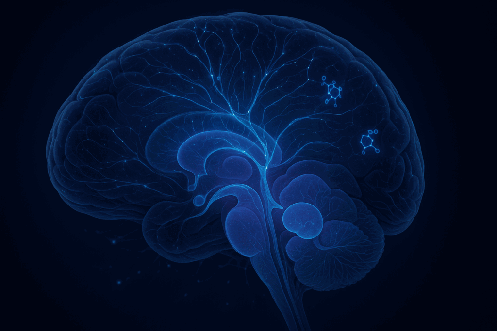 Scientific brain scan showing prefrontal cortex, amygdala, and hippocampus with glowing dopamine pathways, illustrating why should we care about mental health.