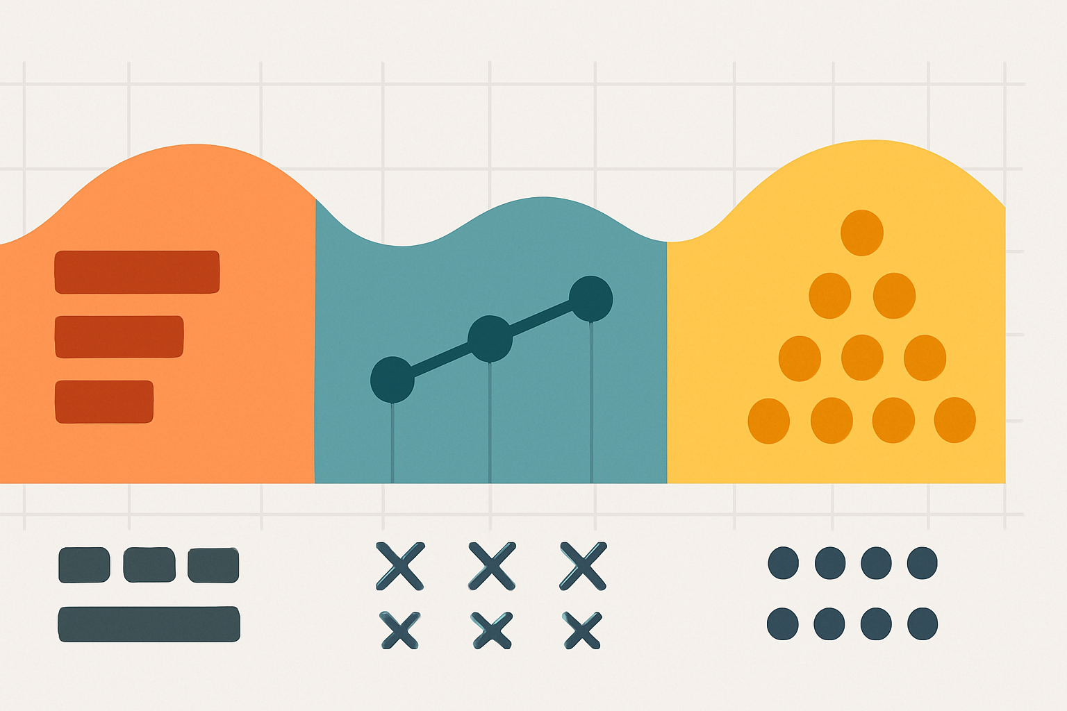 Colorful abstract timeline illustrating strength, hypertrophy, and endurance phases with icons showing workout sets and reps progression.