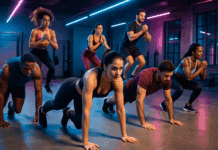 The Ultimate Guide to Effective HIIT Moves List for Boosting Endurance & Cardio Diverse men and women performing hiit moves list in a vibrant gym, showcasing intense mountain climbers, burpees, and jump squats.