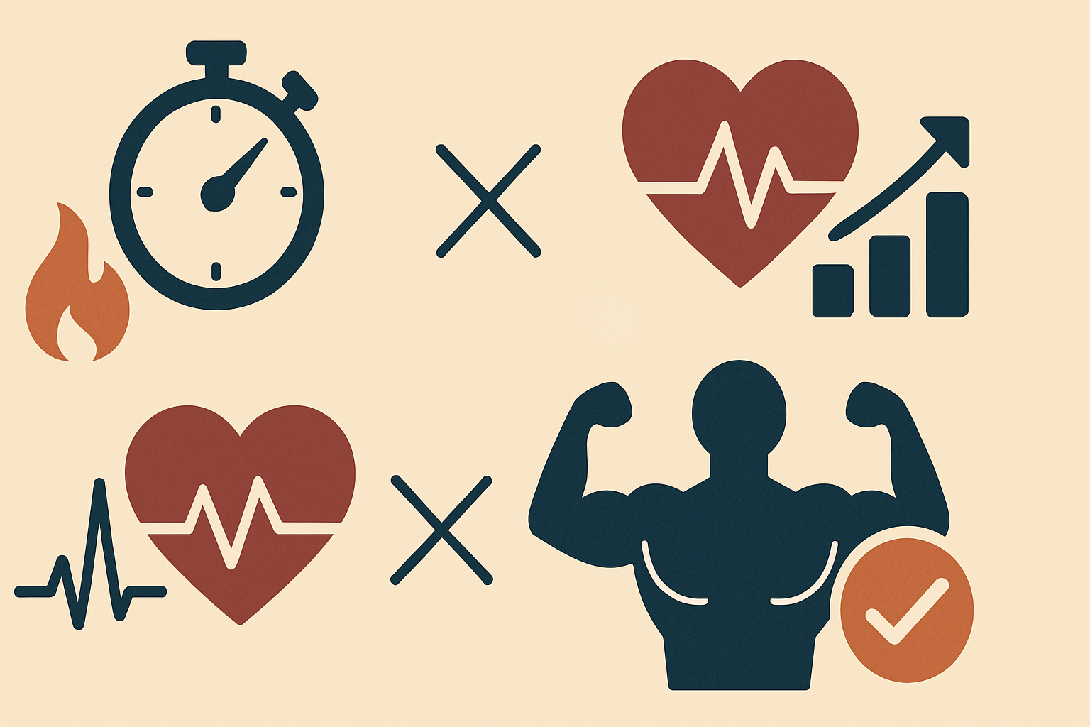 "Infographic illustrating hiit moves list benefits with icons of stopwatch, heart, and muscular figure"
